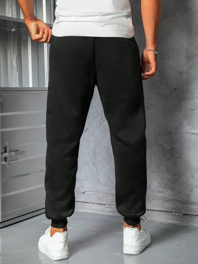 Men'S Rose & Letter Print Drawstring Waist Casual Pants