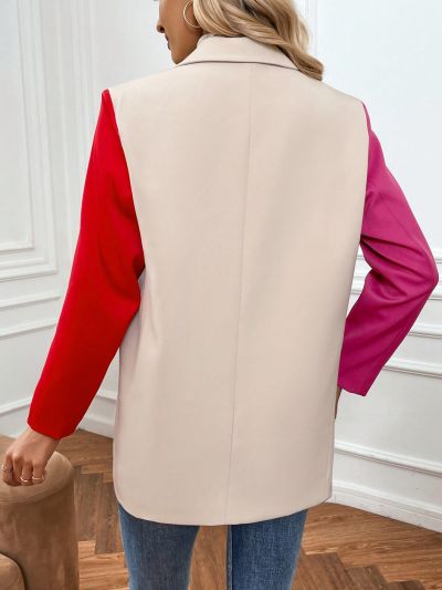 Women'S Color Blocking Single-Breasted Blazer Jacket