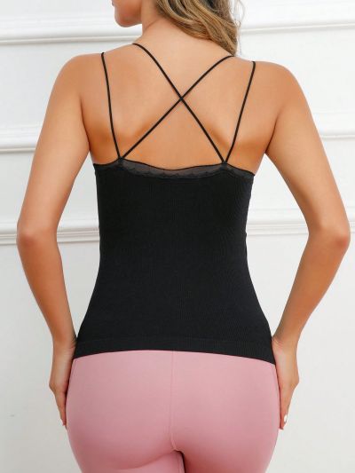 Women's Lace Splice Ribbed Camisole Tank Top