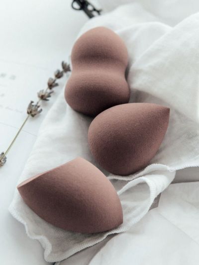 15pcs Coffee Brown Makeup Sponge Set With Gourd, Water Drop And Beveled Shapes