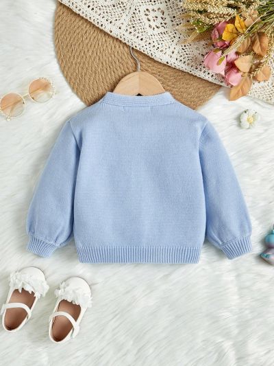 SHEIN Baby Girls' Lovely Slim Fit Floral Patterned Long Sleeve V-Neck Cardigan