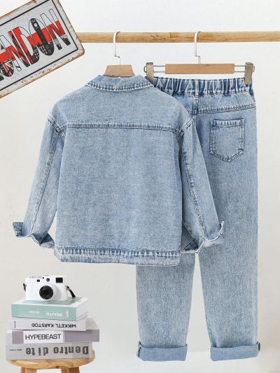 Tween Boy Flap Detail Denim Jacket & Jeans Without Tee