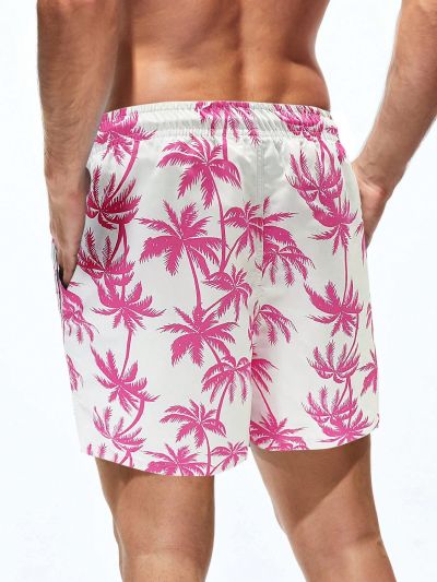 Men'S Coconut Tree Printed Drawstring Beach Shorts