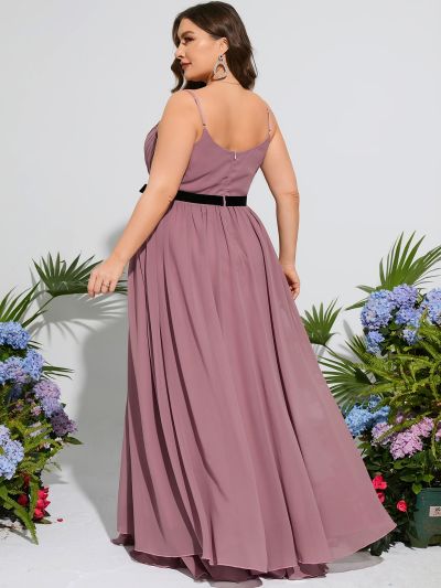 Plus Ruched Bust Belted Chiffon Maxi Cami Bridesmaid Dress