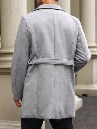 Manfinity Homme Men's Wool Blend Double-Breasted Coat With Belt