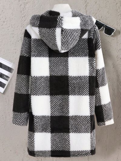 Teen Girls' Plush Black & White Plaid Jacket
