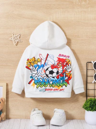 SHEIN Infant Boys' Casual Street Style Graffiti Soccer Printed Long Sleeve Hoodie