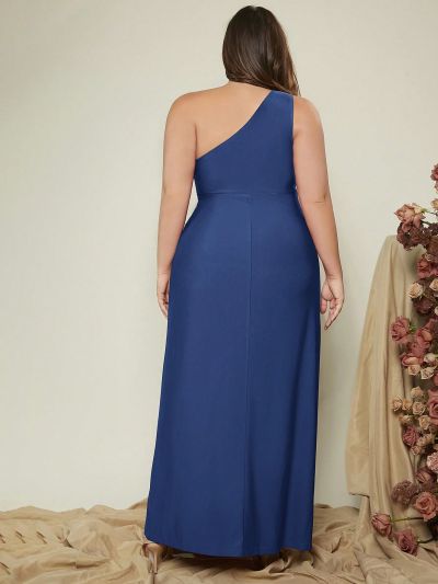 SHEIN Belle Plus One Shoulder Twist Front Split Thigh Bridesmaid Dress
