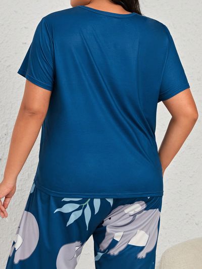 Koala Print Short Sleeve Sleepwear Top With Round Neck