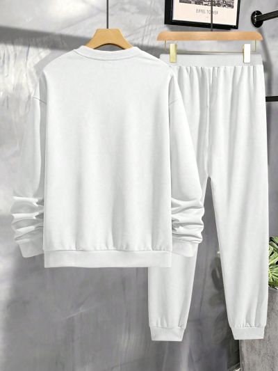 Extended Sizes Men's Plus Size Letter Print Sweatshirt And Sweatpants Two Piece Set