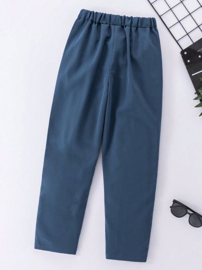 SHEIN Tween Boys' Elastic Waist Solid Color Casual Pants