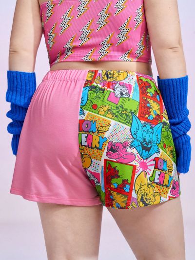 TOM & JERRY X SHEIN Plus Cartoon Print Shorts
