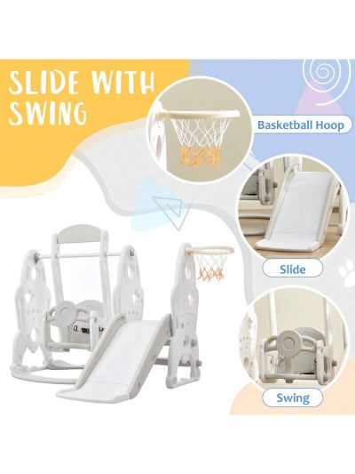 Merax Toddler Slide and Swing Set 3 in 1, Kids Playground Climber Swing Playset with Basketball Hoops Freestanding Combination Indoor & Outdoor