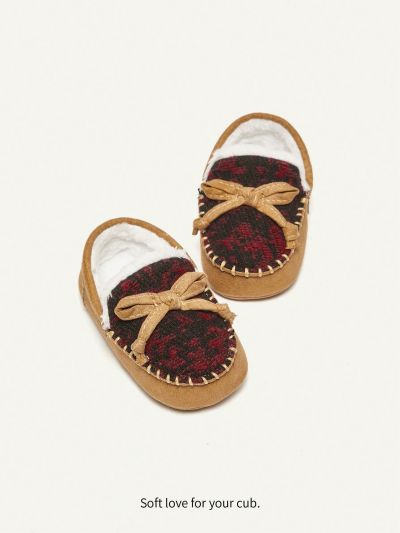 Cozy Cub British Style Cute Casual Plaid Baby Sports Shoes With Fleece Lining For Warmth