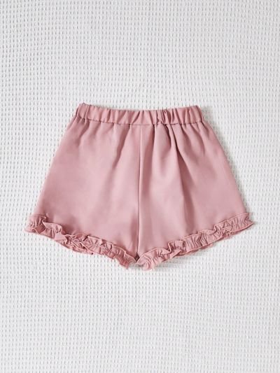 SHEIN Kids QTFun Girls' Color Ear-Cut Casual Shorts With Slant Pockets