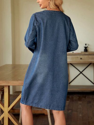 SHEIN LUNE Button Front Denim Dress With Notch Collar