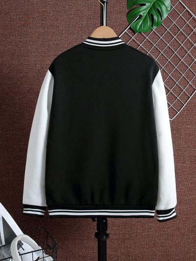 Teen Boys' Letter Print Color Block Baseball Jacket