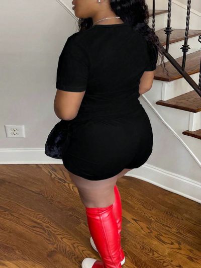 Plus Size Printed Slogan Round Neck T-Shirt