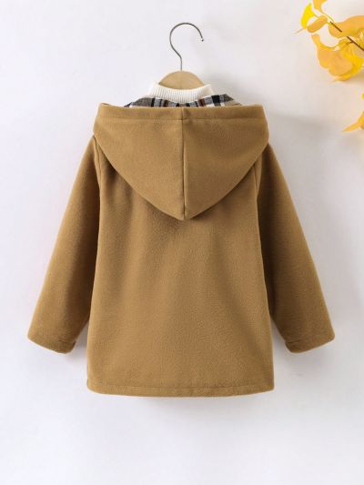 SHEIN Kids EVRYDAY Young Boy Dual Pocket Hooded Duffle Overcoat Without Sweater