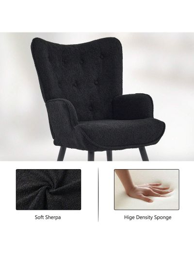 Fumahaus Sherpa Accent Chair Modern Armchair Leisure Vanity Guest Wingback Chair Comfy Living Room Chairs for Office Study Vanity Bedroom Waiting Room