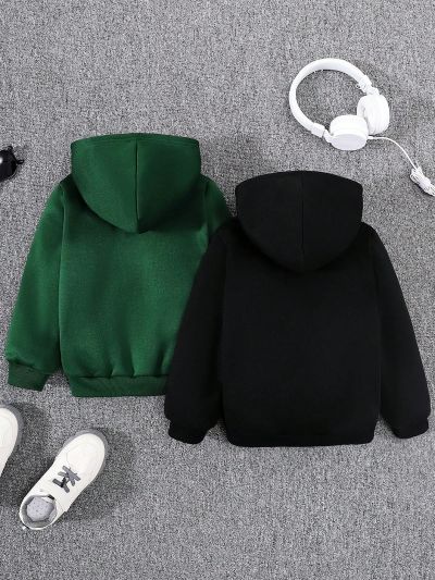 SHEIN Toddler Boys' Casual Hooded Letter Print Sweatshirt And Pants Set