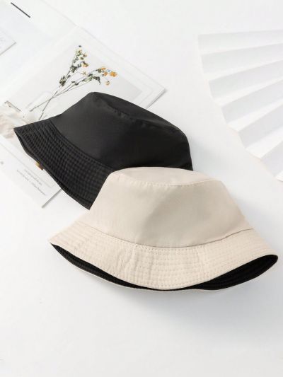 2pcs Solid Color Simple Fisherman Hats