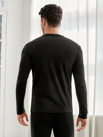 Men Solid Round Neck Thermal Underwear Top