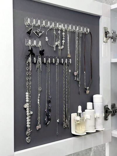 1pc Transparent Luxury Traceless Adhesive Backed Wavy Necklace Organizer Hook For Jewelry