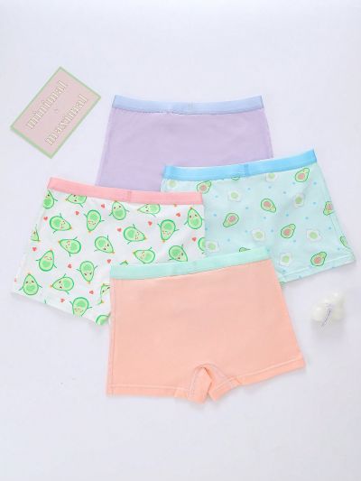 Tween Girls' Boxer Briefs With Avocado Pattern, Pack Of 4