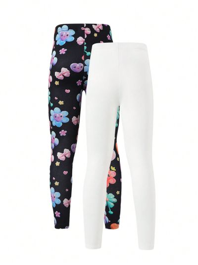 Little Girls' Cartoon Flower Print Leggings