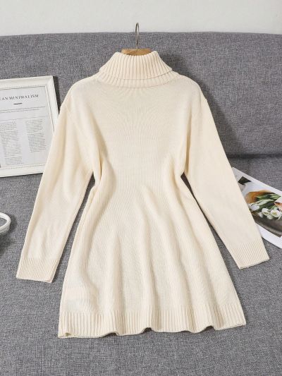 SHEIN Teen Girl Funnel Neck Drop Shoulder Sweater Dress Without Belt