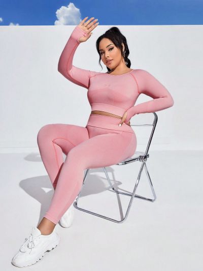 Plus Size Hollow Out Seamless Backless Workout Set