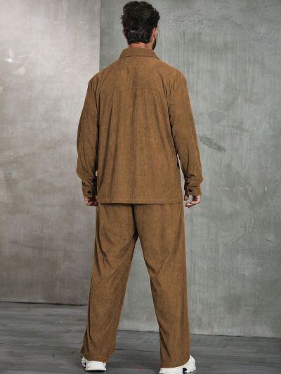 Extended Sizes Men'S Plus Size Solid Color Corduroy 2pcs/Set Outfit