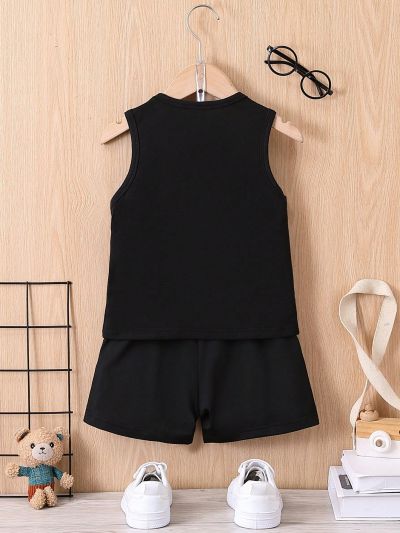SHEIN Kids Academe Toddler Boys' Casual Love Heart And Letter Print Sleeveless Tank Top For Summer