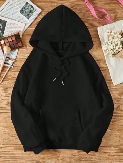 Floral Print Kangaroo Pocket Drawstring Thermal Hoodie