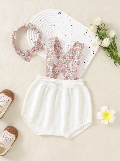 Baby Girl'S Floral Patchwork Knitted Romper