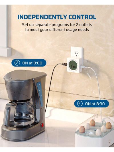 DEWENWILS Light Timer for Indoor Lighting, Dual 3-Prong Outlet (Independent Control), Daily/7-Day/CTD, Outlet Timer 120V 15A 1800W, Easy to Program for Lamp, Pump, Heater, Fan, Halloween Decor