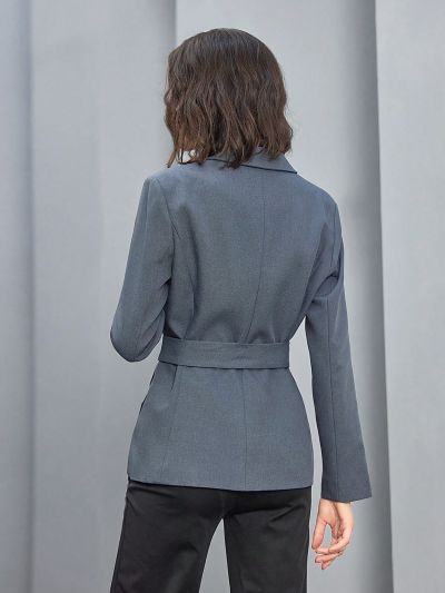 Anewsta Women'S Lapel Collar Tie Waist Blazer Coat