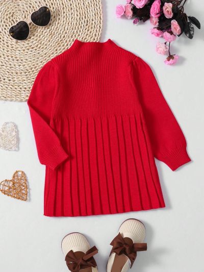 New Arrival Autumn & Winter Baby Girls' Button Decorated Pleated Hem Sweater Dress