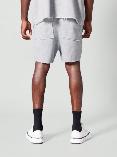 SUMWON Drop Crotch Raw Edge Shorts With Front Applique