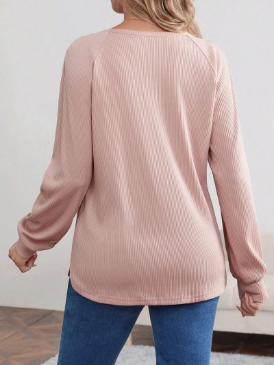 SHEIN Maternity Solid Color Raglan Sleeve Slit Hem T-shirt