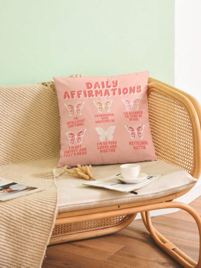 Somethin From Syd Pink Butterfly & Simple Sketch Encouragement Slogan Design Printed Double-sided Flannel Pillowcase, Suitable For Daily Home Sofa Cushion, Car Cushion Replacement Pillowcase