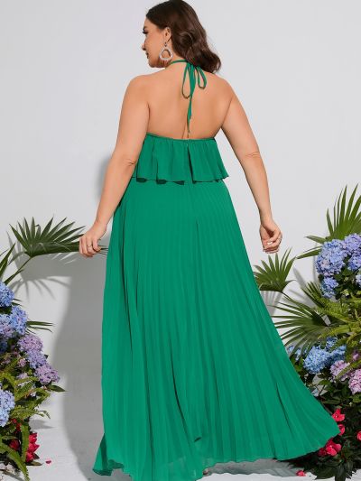 Plus Pleated Tie Backless Chiffon Bridesmaid Dress