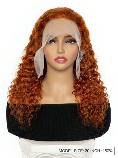 Transparent Lace Deep Curly Wave 13*6 Lace Front Ginger Orange Colored Human Hair Wigs For Women