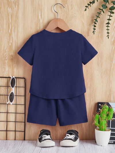 SHEIN Baby Boy Casual And Comfortable Button-Front Half Placket Short Sleeve Shirt And Shorts Outfits