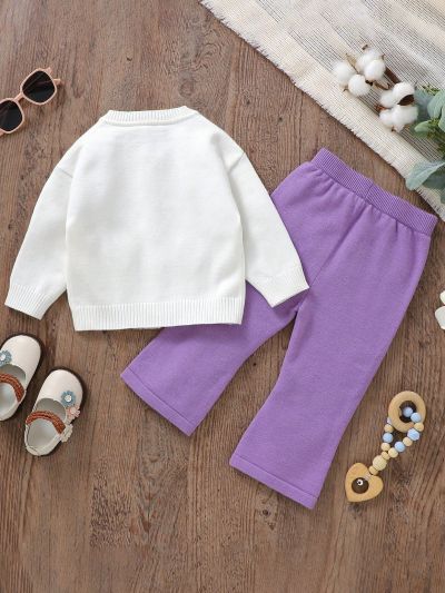 Infant Knitted Grape Pattern Sweater And Pants Set, Long Sleeve