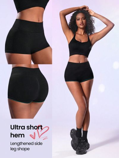 SHEIN Leisure Solid Color Wide Waistband Sports Shorts