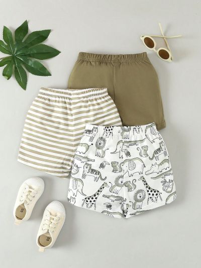 Baby Boys' Cute Dinosaur Printed 3pcs Bottoms Set For Spring And Summer