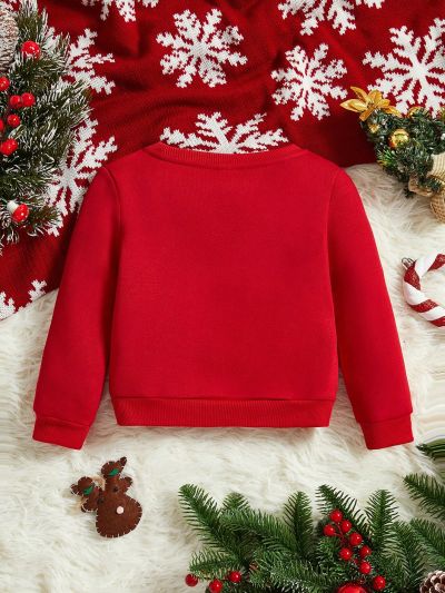 Baby Boys' Casual 2024 New Year Printed Fleece Lined Sweatshirt With Round Neck And Long Sleeves