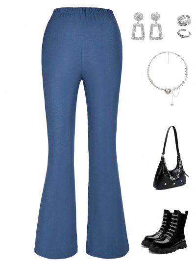 SHEIN Kids FANZEY Girls' Double-Breasted Split Hem Bell-Bottom Pants